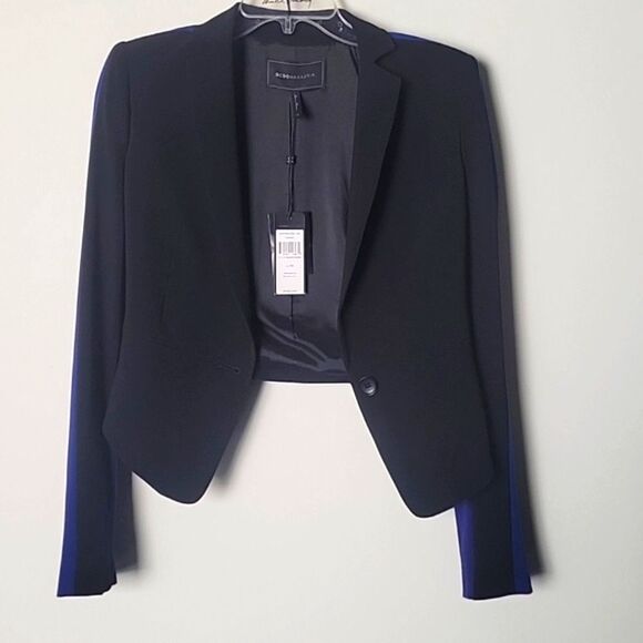 NWT XS BCBG Bowie Blazer Jacket Black Blue Feminine Sexy Fitted Tuxedo Office - Picture 12 of 16